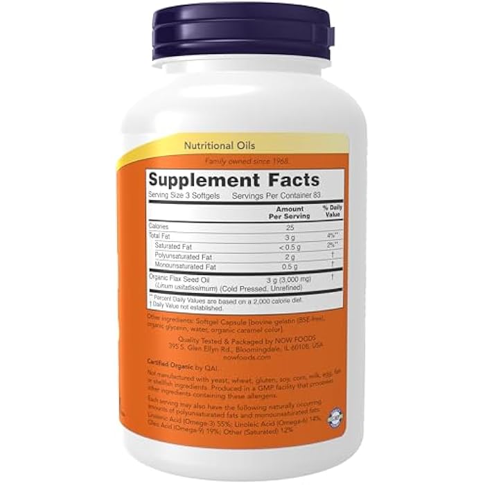 now Supplements, Flax Oil 1,000 mg made with Organic Flax Oil, Cardiovascular Support*, 250 Softgels - Image 2