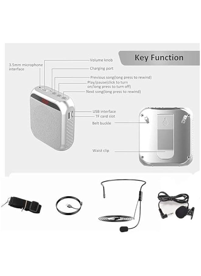 TRASSLE Portable Voice Amplifier for Teachers, Rechargeable Microphone for Teachers, Small Speaker Amplifier with Wired Microphone, PA System for Outdoors, Teaching, Meeting, Presentation, etc  - Image 2