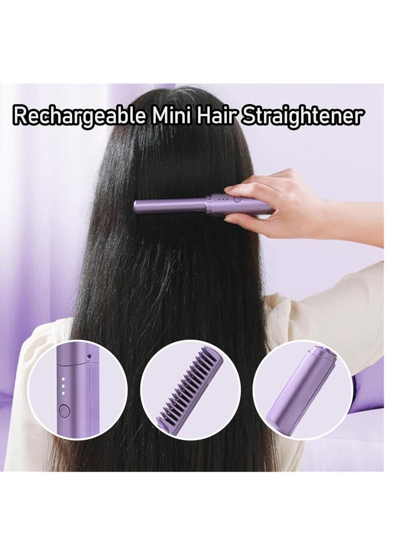 ELTRAZONE Rechargeable Mini Hair Straightener, Portable Cordless Hair Straightener,Electric Hot Comb Hair Straightener, Negative Ion Hair Straightener Brush, Travel Flat Iron for Hair Mini Cordless (Purple) - Image 2