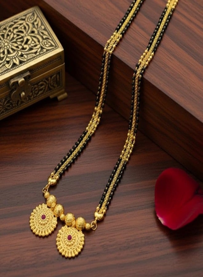 سواروب ديزاينر مطلي بالذهب 30 بوصة خرزة سوداء طويلة لامبا فالا ماهاراشترايان 2 فاتي ديزاين سلسلة ثقيلة ماني مانغالسوترا - Image 2