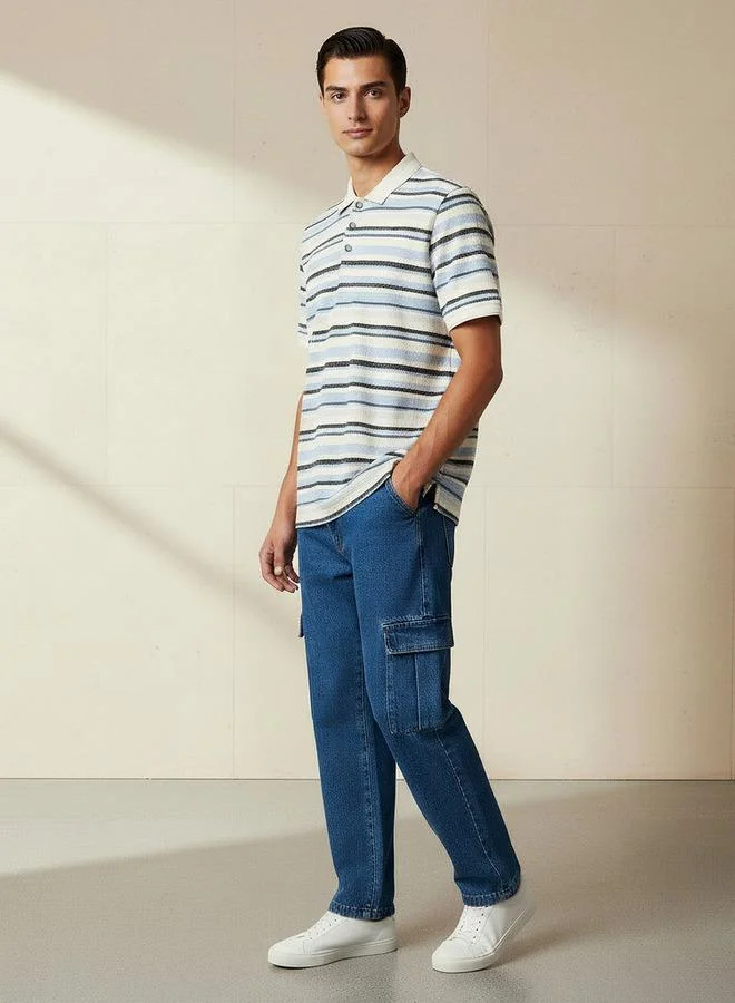 Lee Cooper  Lee Cooper Men Regular Fit Collared Short Sleeves Striped Polo T-shirt for Men | Best Price UAE