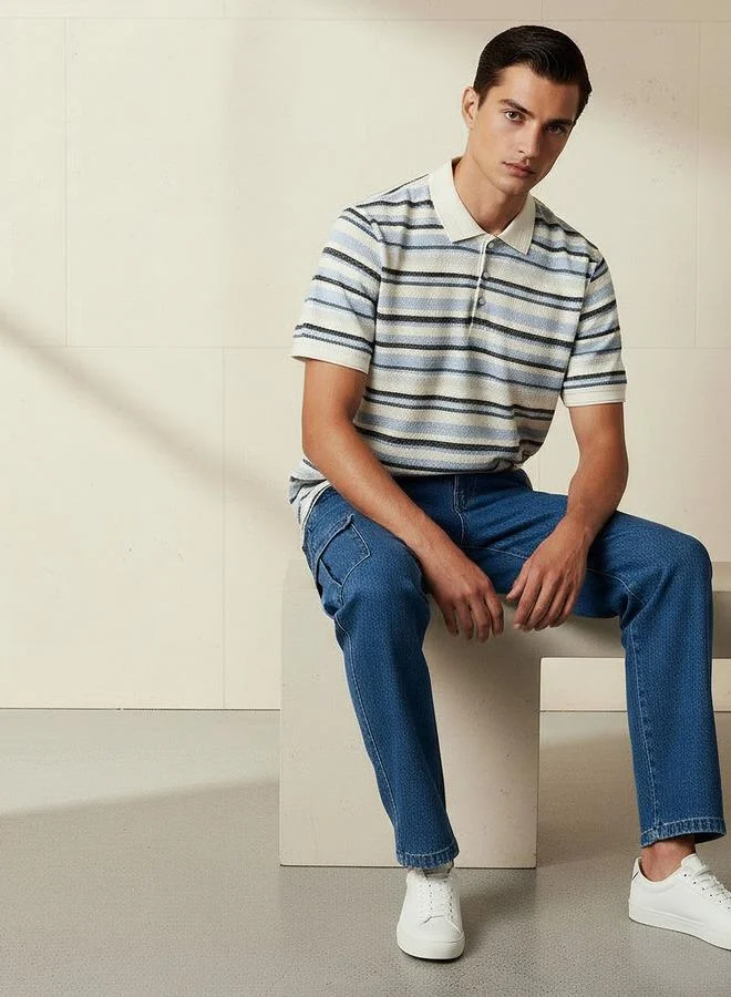 Lee Cooper  Lee Cooper Men Regular Fit Collared Short Sleeves Striped Polo T-shirt for Men | Best Price UAE