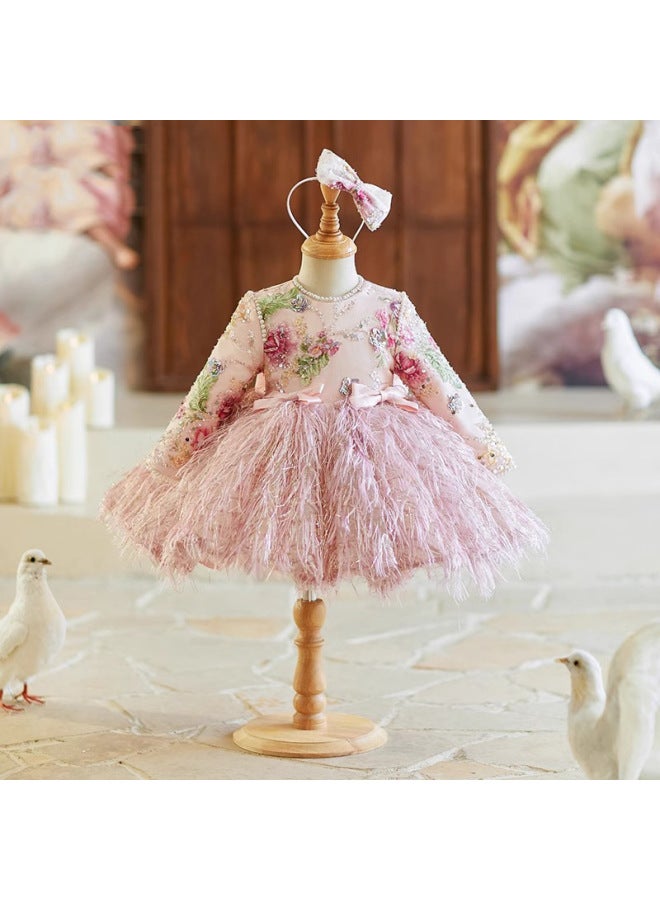 Pink Children's Host Performance Costume  New Model Piano Performance Birthday Tutu Dress Flower Girl One-year-old Princess Dress