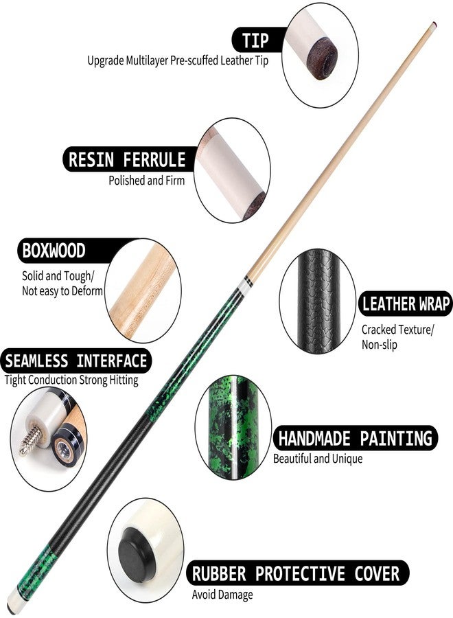 LOTKEY Pool Stick,Pool Cue Sticks 58'' Solid Canadian Maple Wood Extra 2 Pool Chalk and Gloves Included Durable for Professional Billiard Players (Green) - Image 2