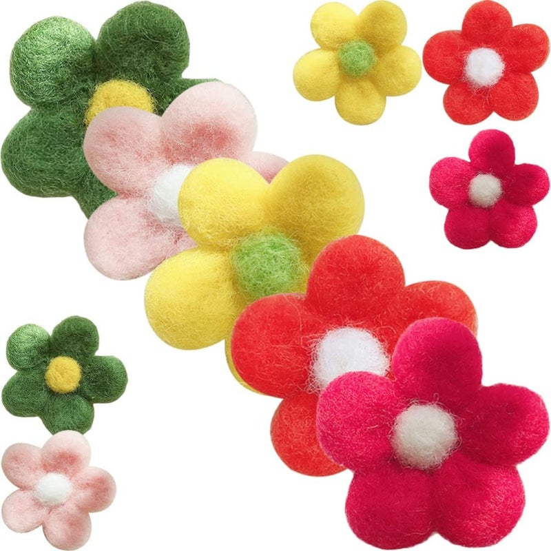 FRCOLOR 10pcs Wool Felt Flower Charms for Decor Embellishments for Crafts Hair Accessories and Clothing Creative Fun for Boys and Girls and Adults - Image 1