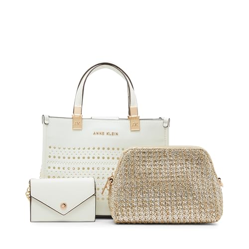 Anne Klein perforated mini satchel with convertible straw crossbody - Image 1