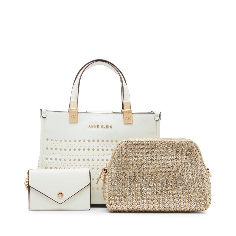 Anne Klein perforated mini satchel with convertible straw crossbody - Image 5