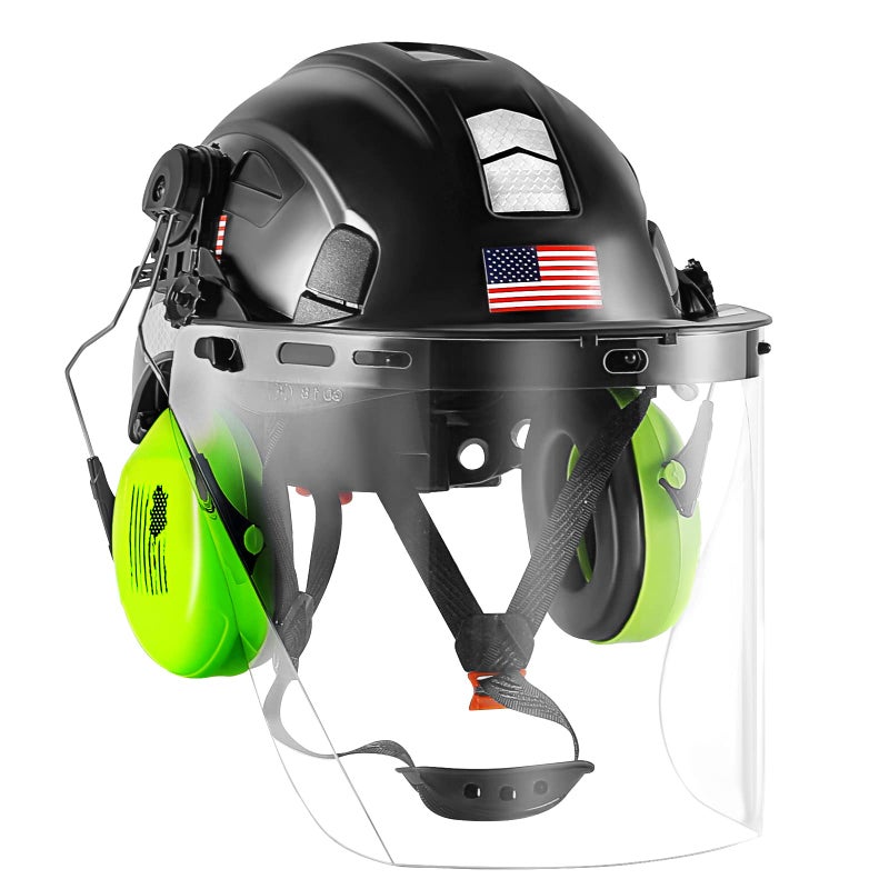 Forestry Safety Helmet Chainsaw Helmet with Polycarbonate Full Clear Visor and Ear Muffs 3 in 1 Forestry Hard Hat