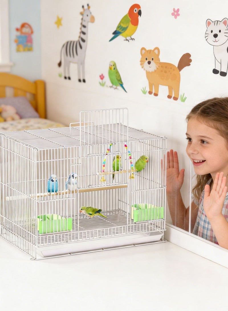 Portable Bird Cage Metal Parrot Cage Pigeon Cage with Feeding Bowls for 3-4 Birds - Image 3