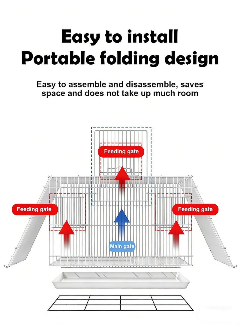 Portable Bird Cage Metal Parrot Cage Pigeon Cage with Feeding Bowls for 3-4 Birds - Image 2