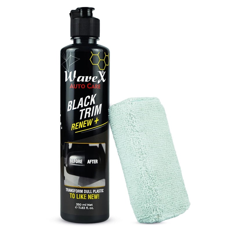 Wavex Black Trim Renew Plus Combo with Applicator Pad | 350ml Plastic & Rubber Restorer | Revives Faded Exterior Trim & Bumpers | Long-Lasting UV Protection | Wash Resistant - Image 1