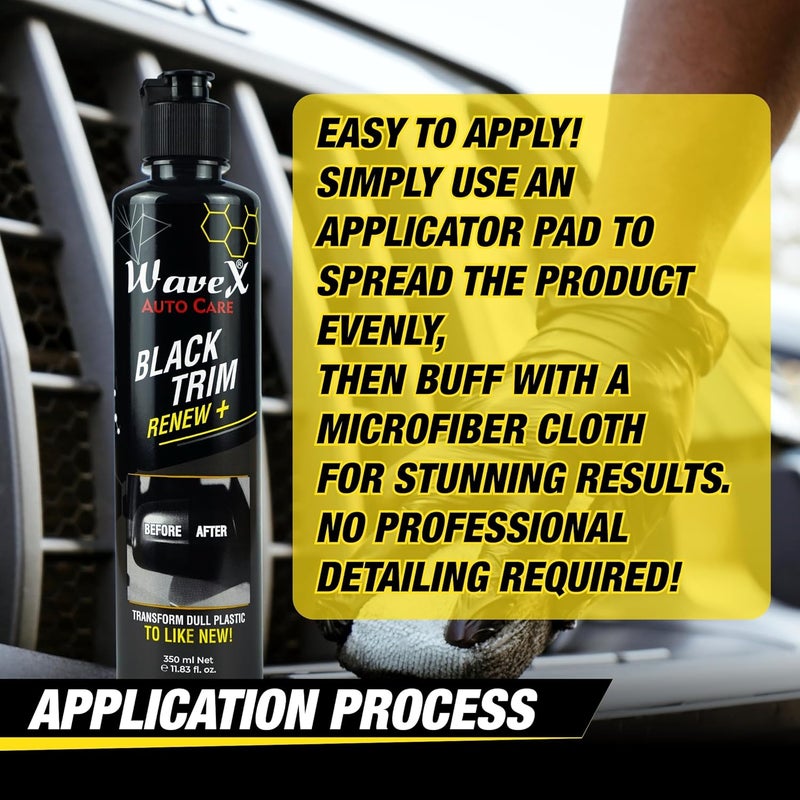 Wavex Black Trim Renew Plus Combo with Applicator Pad | 350ml Plastic & Rubber Restorer | Revives Faded Exterior Trim & Bumpers | Long-Lasting UV Protection | Wash Resistant - Image 3