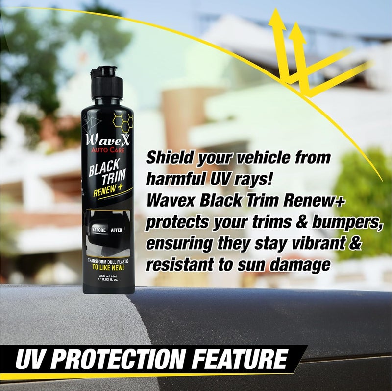 Wavex Black Trim Renew Plus Combo with Applicator Pad | 350ml Plastic & Rubber Restorer | Revives Faded Exterior Trim & Bumpers | Long-Lasting UV Protection | Wash Resistant - Image 4