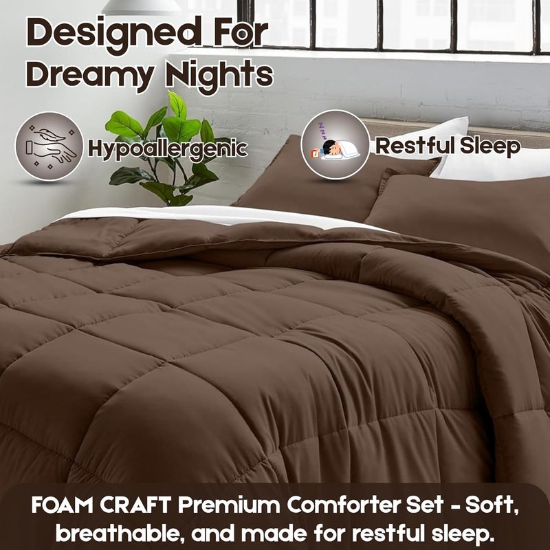 FOAM CRAFT طقم لحاف سرير FOAM CRAFT المكون من 3 قطع - لحاف بديل للريش المملوء بالدفء و2 غطاء وسادة، مقاس كاليفورنيا كينغ (شوكولاتة، 220 x 260سم) - Image 3