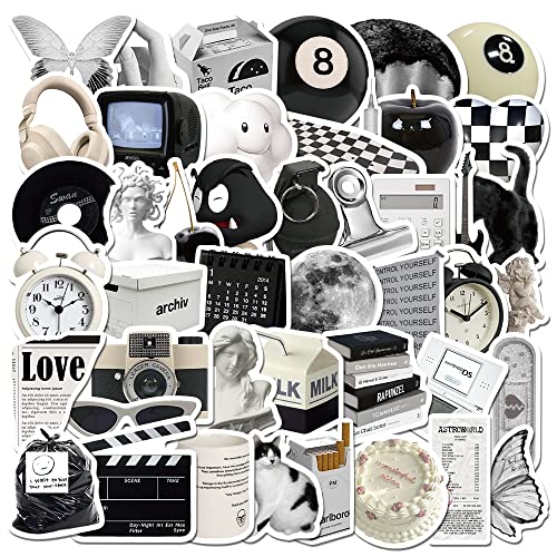 ZJSXINDI Stickers Aesthetic Waterproof Laptop Stickers Decals 61 Pcs for Water Bottle Laptop Computer Skateboard Bumper,Aesthetic Vsco Vinyl Stickers for Kids Teens Girls (Black and White) - Image 1