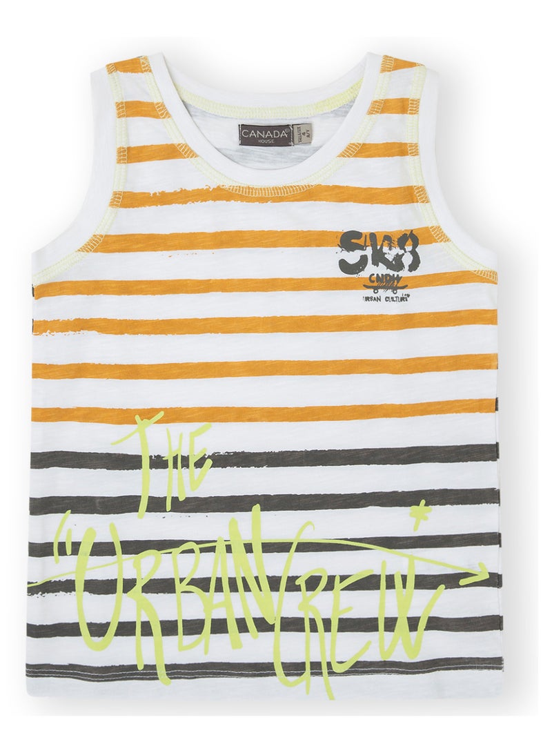 CANADA HOUSE Soft and Comfortable 100% Organic Cotton Striped Sleeveless T-shirt for Boys  - Image 1