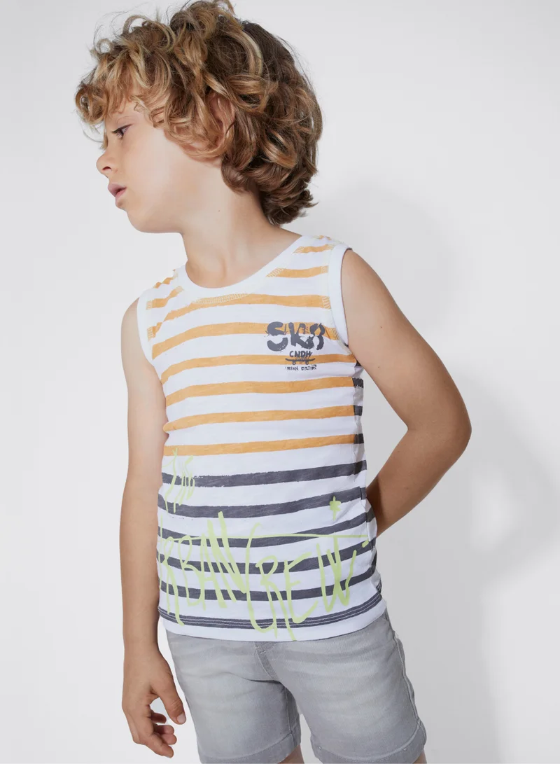 CANADA HOUSE Soft and Comfortable 100% Organic Cotton Striped Sleeveless T-shirt for Boys