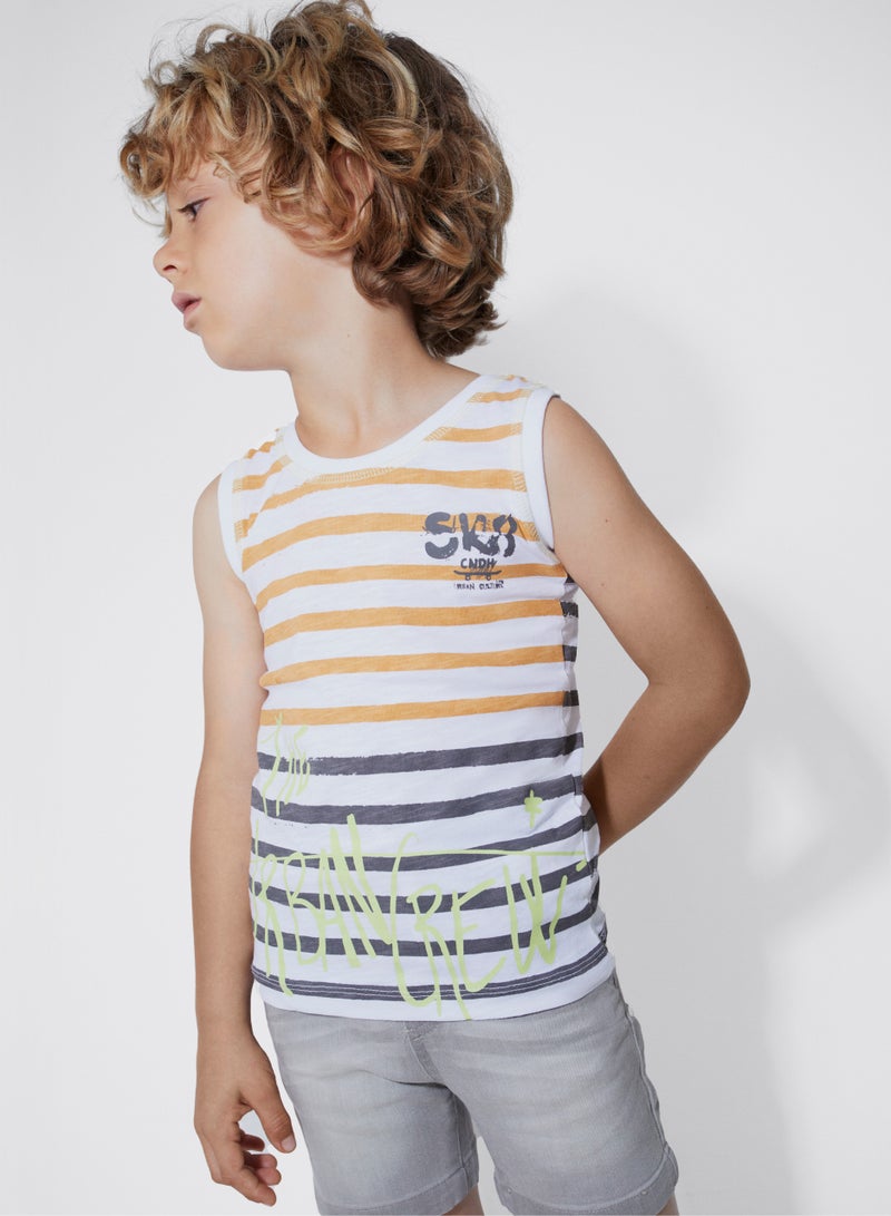 CANADA HOUSE Soft and Comfortable 100% Organic Cotton Striped Sleeveless T-shirt for Boys  - Image 3