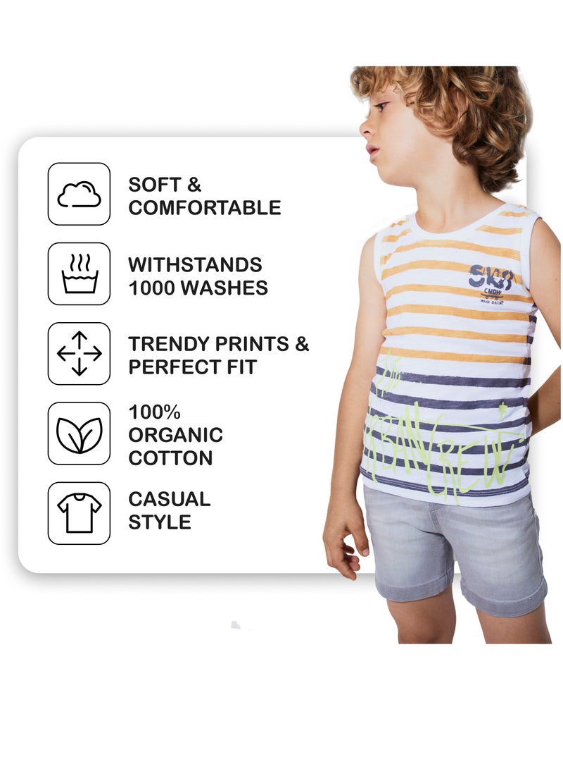 CANADA HOUSE Soft and Comfortable 100% Organic Cotton Striped Sleeveless T-shirt for Boys  - Image 4