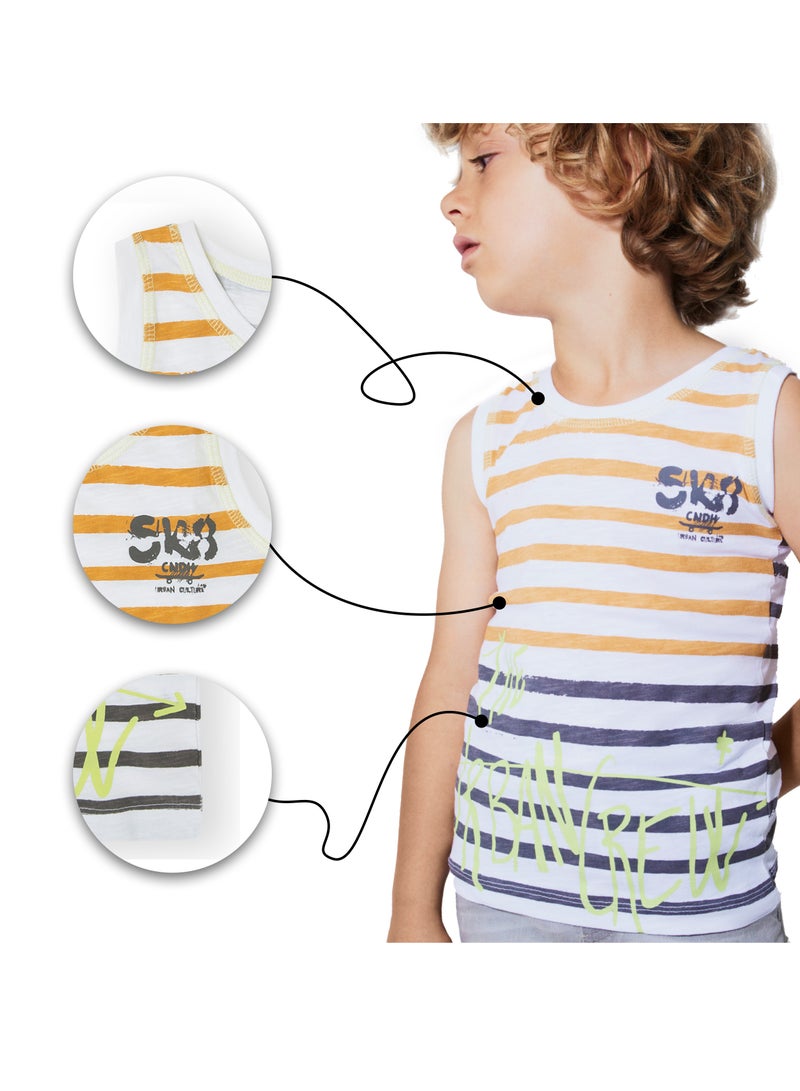 CANADA HOUSE Soft and Comfortable 100% Organic Cotton Striped Sleeveless T-shirt for Boys  - Image 5