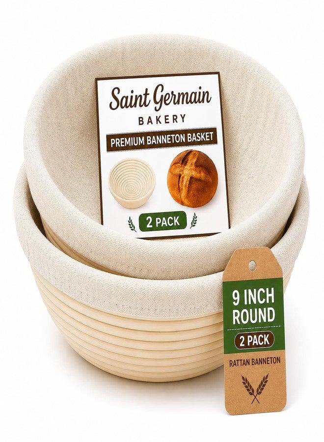 Saint Germain Bakery سلة خبز دائرية فاخرة من مخبز سان جيرمان مع بطانة (مجموعة من سلتين دائريتين مقاس 9 بوصات) - Image 1