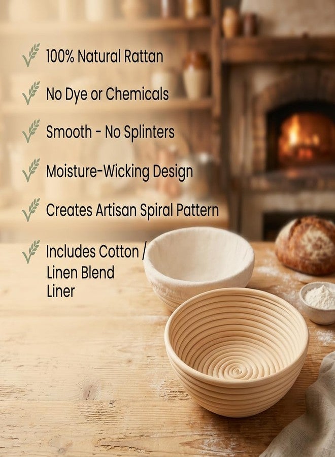 Saint Germain Bakery سلة خبز دائرية فاخرة من مخبز سان جيرمان مع بطانة (مجموعة من سلتين دائريتين مقاس 9 بوصات) - Image 4