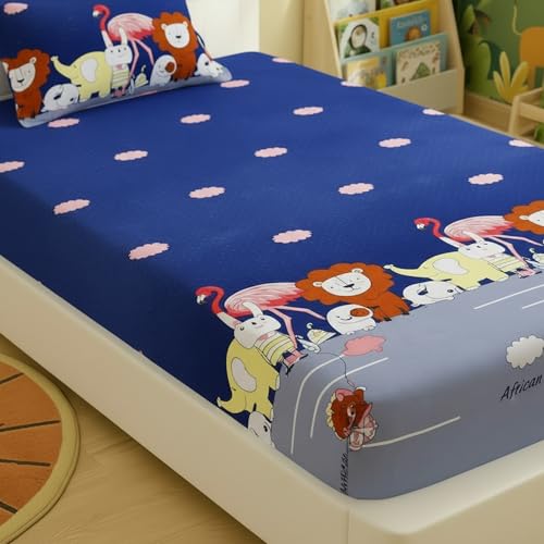 Filymore Animal Carnival Single Bedsheet for Kids Animal Cartoon Bedsheet for Kids Room Made with Microfiber(Size 60 X 90 Inches) 1 Bedsheet with 1 Pillow Cover (Color-Blue and Grey) - Image 2