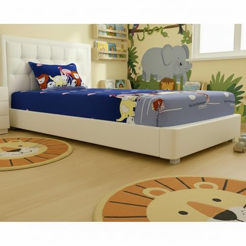 Filymore Animal Carnival Single Bedsheet for Kids Animal Cartoon Bedsheet for Kids Room Made with Microfiber(Size 60 X 90 Inches) 1 Bedsheet with 1 Pillow Cover (Color-Blue and Grey) - Image 5