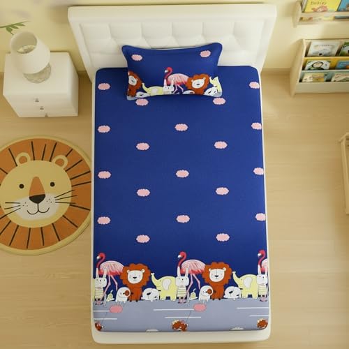 Filymore Animal Carnival Single Bedsheet for Kids Animal Cartoon Bedsheet for Kids Room Made with Microfiber(Size 60 X 90 Inches) 1 Bedsheet with 1 Pillow Cover (Color-Blue and Grey) - Image 3