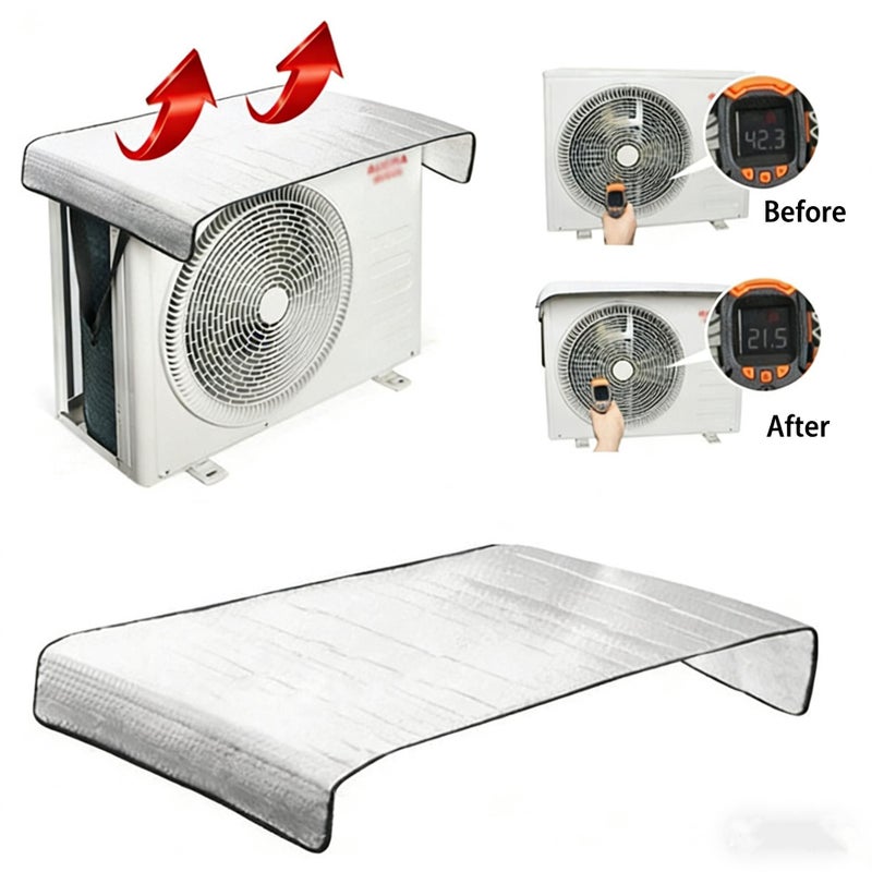 Silver Double Layer Air Conditioner Outdoor Unit Cover Foam Thermal Shield Waterproof - Image 2