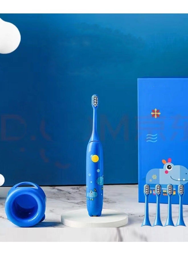 NKX Children's Electric Toothbrush Super Soft Waterproof Teeth Cleaning Artifact Battery Powered (4 Heads) with Stand - Image 2