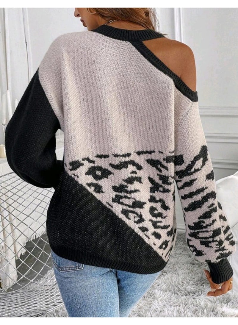 SHEIN LUNE Colorblock Open Shoulder Sleeve Graphic Printed Casual Pullover - Image 2