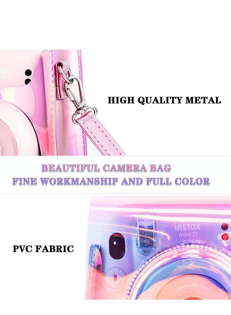 Instant Camera Case Compatible with for Instax Mini 11/9/8, PU Leather Bag with Adjustable Shoulder Strap, Illusion-colour Camera Case (Transparent Illusion), transparent illusion, Pack Strap - Image 2