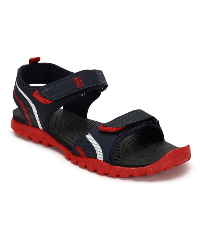 PARAGON K1423G Sandals for Men | Durable, Comfortable & Lightweight Sandals with Ultra Soft Footbed & Adjustable Velcro Strap | Ideal for Outdoor Use Navy Blue - Red - Image 1