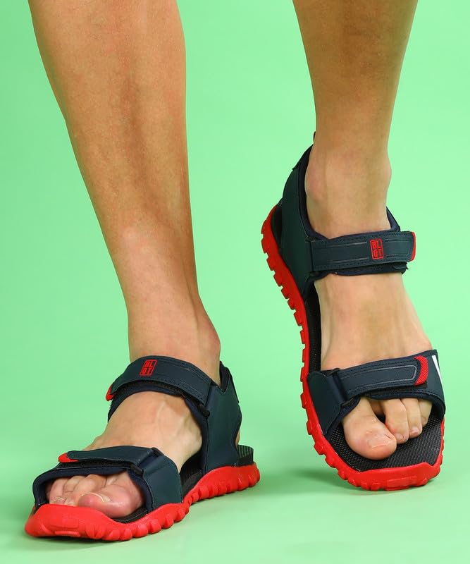 PARAGON K1423G Sandals for Men | Durable, Comfortable & Lightweight Sandals with Ultra Soft Footbed & Adjustable Velcro Strap | Ideal for Outdoor Use Navy Blue - Red - Image 4
