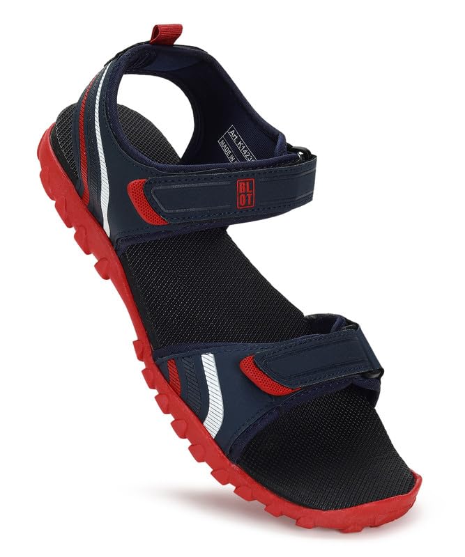 PARAGON K1423G Sandals for Men | Durable, Comfortable & Lightweight Sandals with Ultra Soft Footbed & Adjustable Velcro Strap | Ideal for Outdoor Use Navy Blue - Red - Image 5