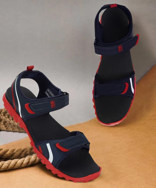 PARAGON K1423G Sandals for Men | Durable, Comfortable & Lightweight Sandals with Ultra Soft Footbed & Adjustable Velcro Strap | Ideal for Outdoor Use Navy Blue - Red - Image 2