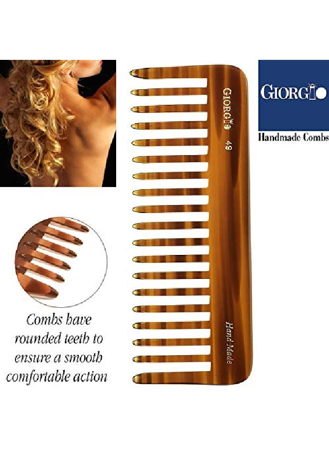 Giorgio G49 Large 5.75 Inch Hair Detangling Comb Wide Teeth For Thick Curly Wavy Hair. Long Hair Detangler Comb For Wet And Dry. Handmade Of Quality Cellulose Sawcut Hand Polished Tortoise Shell - Image 3