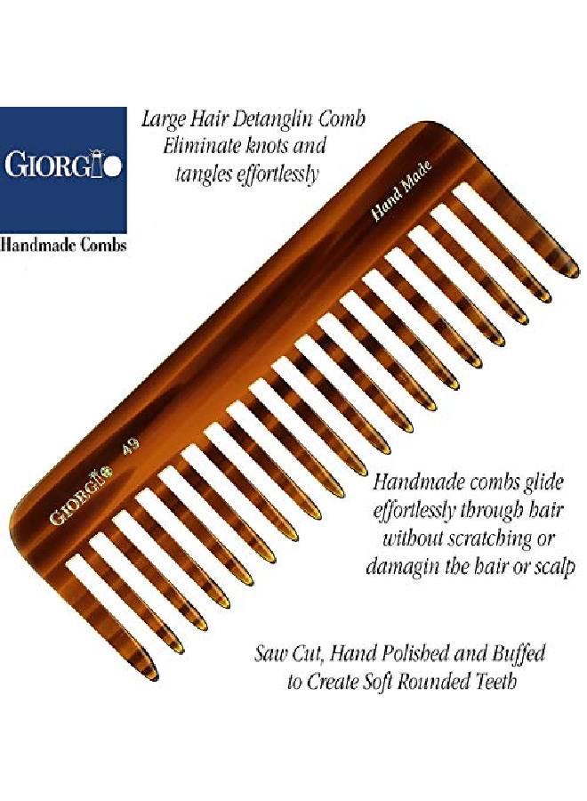 Giorgio G49 Large 5.75 Inch Hair Detangling Comb Wide Teeth For Thick Curly Wavy Hair. Long Hair Detangler Comb For Wet And Dry. Handmade Of Quality Cellulose Sawcut Hand Polished Tortoise Shell - Image 5