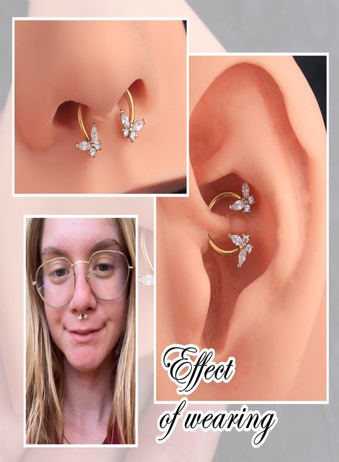 Melighting Butterfly Septum Rings 16G Daith Earrings 316L Surgical Steel Septum Jewelry Clear CZ Nose Rings Hoop Helix Earrings Cartilage Piercing Jewelry for Women - Image 2
