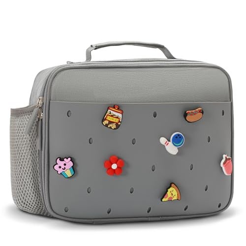 Uxeqtop Kid Insulated Lunch Bag Cute Lunch Box Reusable Lunch Tote for School Picnic Birthday Gifts for Boy(Grey) - Image 1