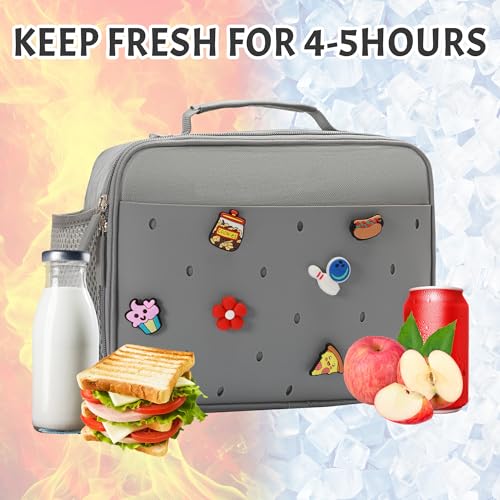 Uxeqtop Kid Insulated Lunch Bag Cute Lunch Box Reusable Lunch Tote for School Picnic Birthday Gifts for Boy(Grey) - Image 4