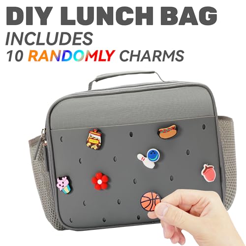 Uxeqtop Kid Insulated Lunch Bag Cute Lunch Box Reusable Lunch Tote for School Picnic Birthday Gifts for Boy(Grey) - Image 2