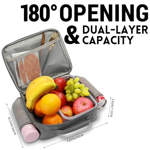 Uxeqtop Kid Insulated Lunch Bag Cute Lunch Box Reusable Lunch Tote for School Picnic Birthday Gifts for Boy(Grey) - Image 3