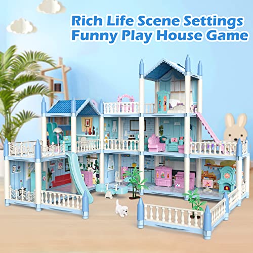 deAO Dollhouse for Girls - 3 Story 11 Rooms DIY Building Pretend Play House with Accessories Furnitures with Outdoor Space Open Sided Princess Castle Playset for Girls Kids - Image 4