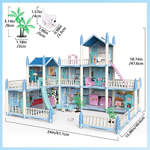 deAO Dollhouse for Girls - 3 Story 11 Rooms DIY Building Pretend Play House with Accessories Furnitures with Outdoor Space Open Sided Princess Castle Playset for Girls Kids - Image 3