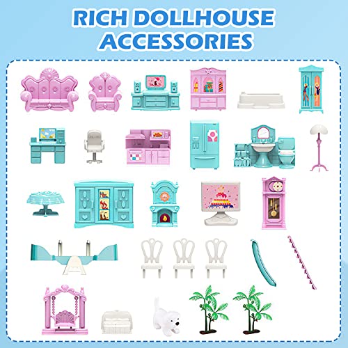 deAO Dollhouse for Girls - 3 Story 11 Rooms DIY Building Pretend Play House with Accessories Furnitures with Outdoor Space Open Sided Princess Castle Playset for Girls Kids - Image 2