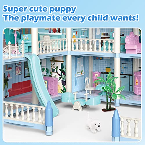 deAO Dollhouse for Girls - 3 Story 11 Rooms DIY Building Pretend Play House with Accessories Furnitures with Outdoor Space Open Sided Princess Castle Playset for Girls Kids - Image 5