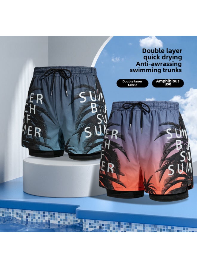 إسكدنيا شورت سباحة مزدوج الطبقات مع سحاب للرجال، ملابس سباحة بخمس نقاط، سراويل شاطئ احترافية مضادة للإحراج، معدات سباحة للبالغين - اللون: شورت سباحة جوز الهند الأزرق مزدوج الطبقة (سحاب) - - Image 3