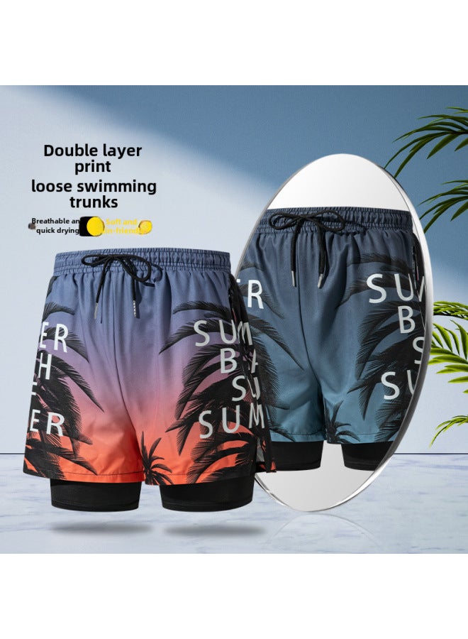 إسكدنيا شورت سباحة مزدوج الطبقات مع سحاب للرجال، ملابس سباحة بخمس نقاط، سراويل شاطئ احترافية مضادة للإحراج، معدات سباحة للبالغين - اللون: شورت سباحة جوز الهند الأزرق مزدوج الطبقة (سحاب) - - Image 4